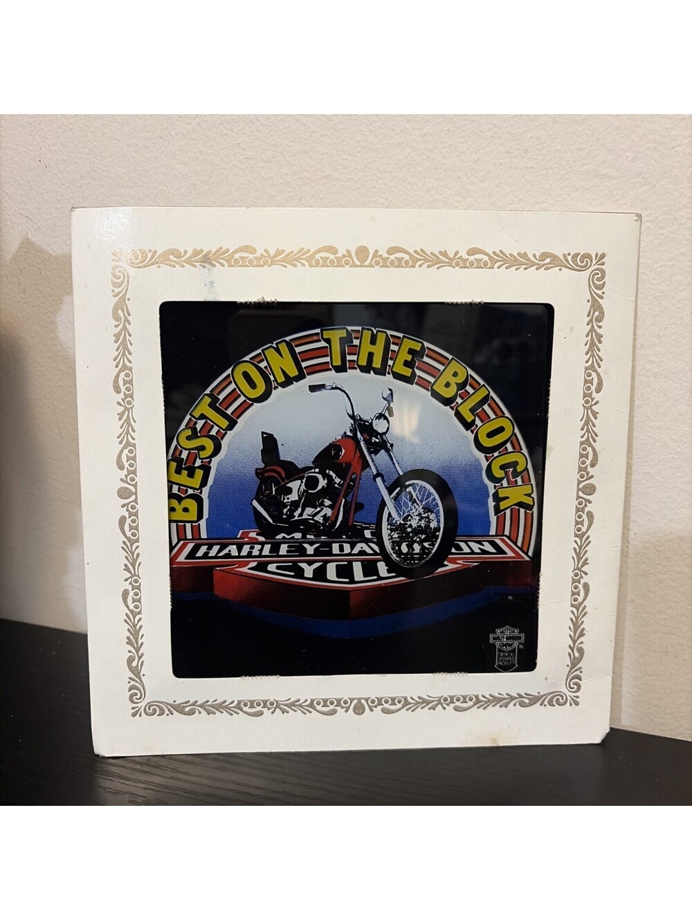 Vintage Harley Davidson “Best on the Block” Carnival Glass Mirror Prize 6”